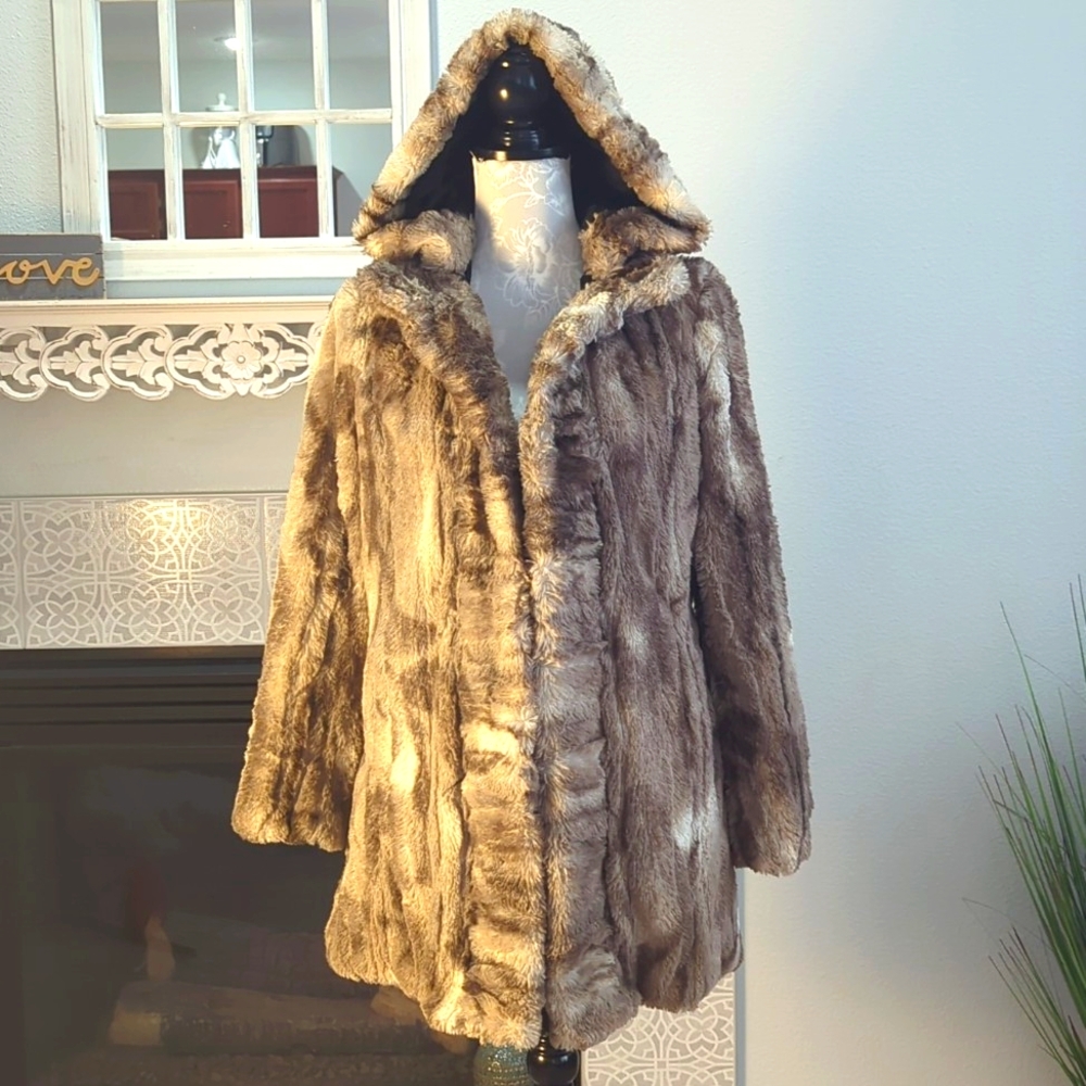 Hal Rubinstein Reversible Hooded Faux Fur Coat